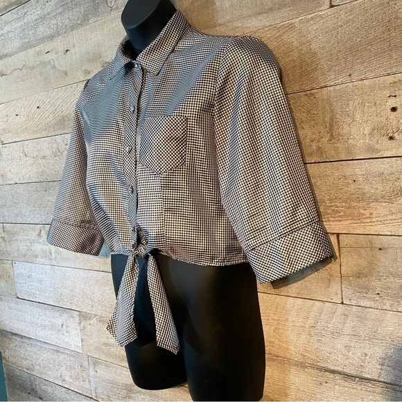 Joseph Ribkoff women’s gingham checked button up cropped blouse in size 14 - Picture 3 of 12
